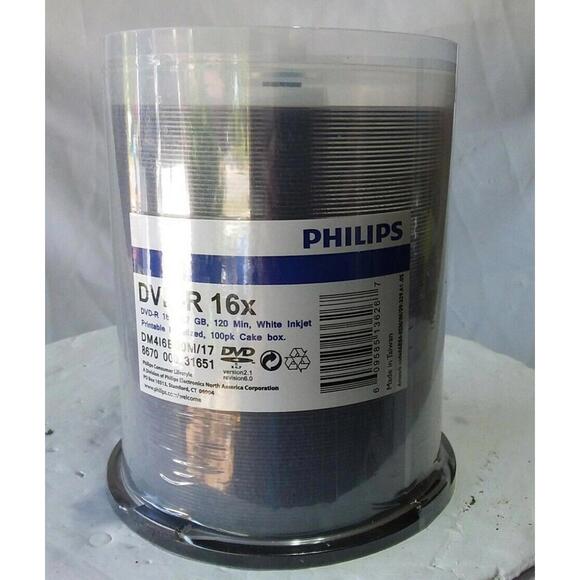 Philips DM416B00M DVD-R Printable InkJet Disc 4.7 GB 16x  White lable 100 disc - Picture 1 of 2